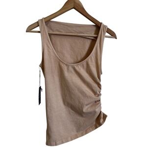 Ruched  Cream/ Tan Asymmetric  Sleeveless Top